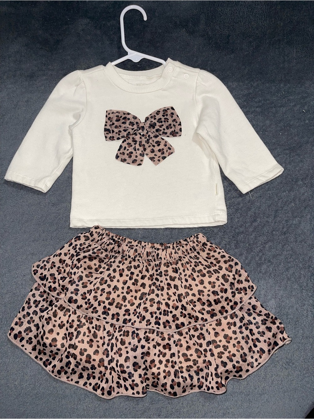 Tahari Cream Top with Brown Leopard Tiered Skirt